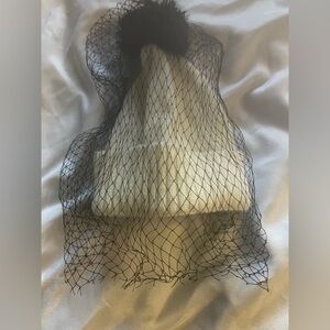 Cream-Colored Winter Toque w/Black Veiling